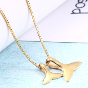 Trendy Stainless Steel Double Whale Tail Pendant Necklace Simple Fishtail Clavicle Chain For Women Fashion Jewelry Gift