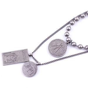 Double layer titanium steel necklace with portrait rectangle and round geometric pendants