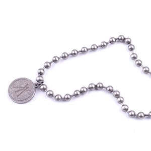 Retro silver bead chain necklace with round logo pendant in minimalist geometric design