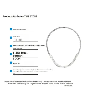 Detailed specs of 50cm titanium paperclip necklace with Cuban chain link elements