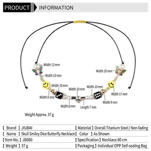 Hip hop skull smiley face dice butterfly necklace with technical size specifications