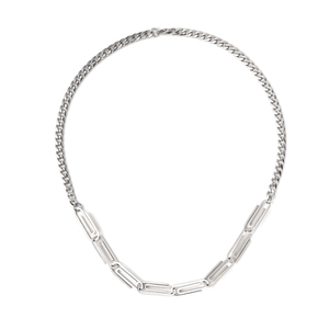 Modern Titanium Steel Paperclip Spliced Curb Chain Necklace Minimalist Industrial Silver Clavicle Chain Jewelry Unisex Accessory