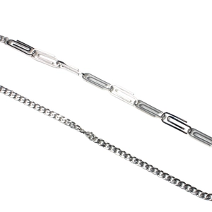 Modern titanium steel paperclip link chain and classic silver curb necklace set