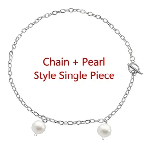Collier chaîne argentée style hip hop avec pendentifs perles et fermoir OT classique
