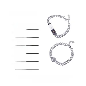Detail view of 316L titanium steel bracelets with Serendipity square tag and smiley charm
