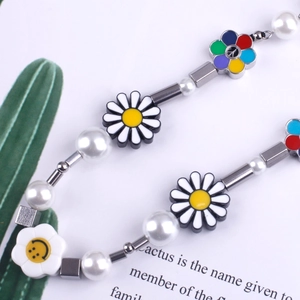 Collier en perles avec marguerites et pendentif fleur de sourire coloré pour hommes et femmes