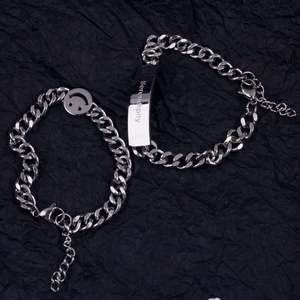 Unisex titanium steel Cuban chain bracelets with smiley face and Serendipity plate