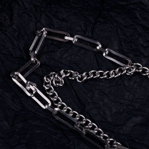Close-up of double-layer titanium steel necklace with paperclip and cuban links