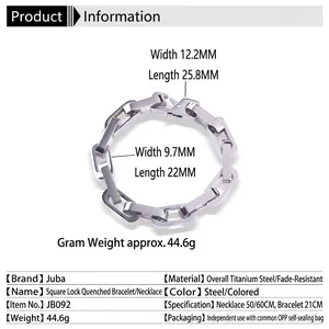 Hip hop stainless steel square lock chain bracelet featuring industrial quenched design