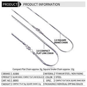 Titanium steel square snake and flat mesh chain necklace set in silver finish