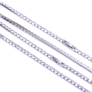 Classic silver-tone tennis necklace with round-cut cubic zirconia in four-prong settings