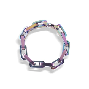 Hip Hop Stainless Steel Geometric Square Link Chain Bracelet Necklace For Men Women Unisex Industrial Punk Jewelry Rainbow Silver Jewelry