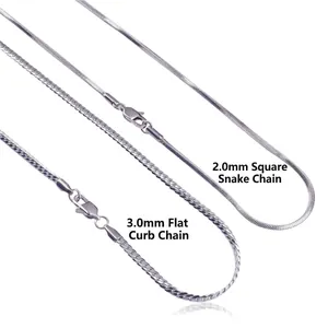 Polished silver titanium steel square snake chain and flat dense chain necklaces