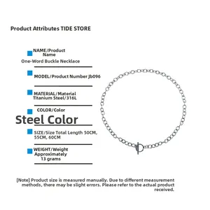 Detail view of steel necklace specifications including size 50-60cm and 316L material