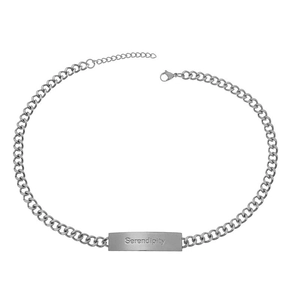 Minimalist Serendipity Engraved Bar Necklace Industrial Style Titanium Steel Cuban Chain For Unisex Men Women Jewelry Gift Accessory