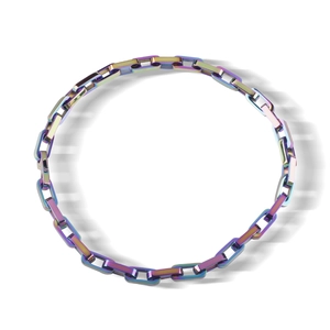 Rainbow gradient stainless steel hip-hop chain necklace with rectangular link design