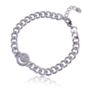 Polished Stainless Steel Cuban Link Bracelet For Men Women Hip Hop Smiley Face Serendipity Engraved Tag Adjustable Jewelry