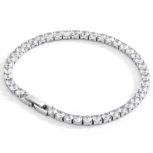 Bracelet Tennis Luxueux en Acier Titane Zircone Une Rangée Coupe Ronde Strass Minimaliste Hip Hop Bijoux pour Hommes Femmes Accessoire Quotidien