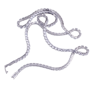 Classic silver-plated tennis necklace featuring round-cut cubic zirconia in a prong setting