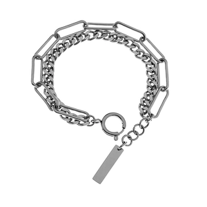 Bracciale a doppio strato in acciaio inossidabile con catena cubana e piastrina in metallo