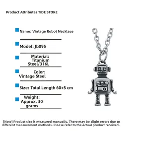 Detailed specs for the retro robot 316L titanium steel necklace with length dimensions