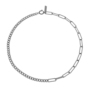 Collier unisexe en acier titane avec maille gourmette et trombone et pendentif rectangle