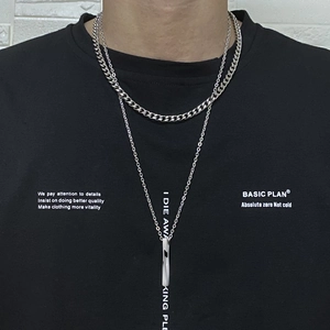 Ensemble collier double rang argent pour homme avec chaîne gourmette et pendentif