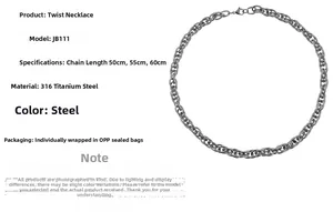 Detail of twist necklace in 316 titanium steel with 50cm to 60cm length options