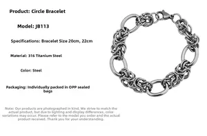 Detailed view of industrial 316 titanium steel link bracelet in 20cm and 22cm lengths