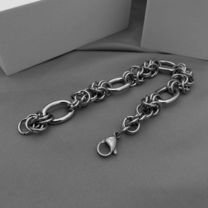 Vintage Minimalist Stainless Steel Link Bracelet For Unisex Industrial Style Silver Geometric Circle Chain Bracelet Jewelry Gift