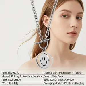 Titanium steel smiley face necklace with rotating pendant and 60cm chain specifications