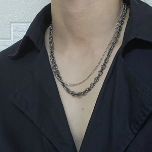 Collana in Acciaio Inossidabile Con Fibbia OT Distressed Vintage per Uomo Donna Catena a Doppio Strato Gioielli Minimalisti
