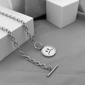 Hip Hop Titanium Steel Rotating Smiley Face Pendant Necklace Unisex Street Style Neutral Polished Toggle Clasp Sad Face Round Tag Jewelry