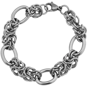 Minimalist vintage titanium steel link chain bracelet with polished round rings for couples