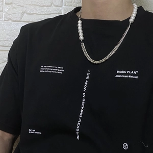 Hip-Hop-Halskette aus Titanstahl mit gespleißten Perlen und kubanischer Kette für Damen und Herren