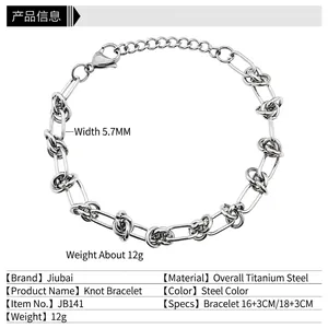 Titanium steel silver knot chain bracelet for men with adjustable 18+3cm length