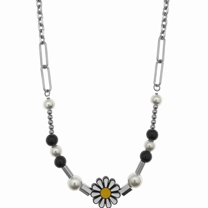 Hip Hop Gänseblümchen Anhänger Halskette Titanstahl Büroklammerkette Mit Kunstperlen Und Künstliche Perlen Trendy Streetwear Unisex Schmuck