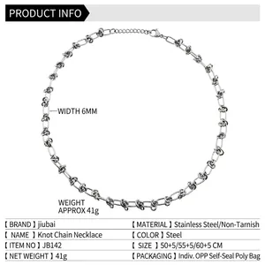 Collana a catena con nodo in acciaio al titanio argento 6mm per uomo e donna, varie lunghezze