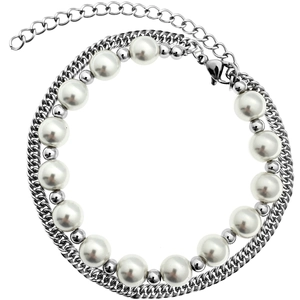 Bracelet double couche minimaliste avec chaîne gourmette argentée et perles blanches pour unisexe