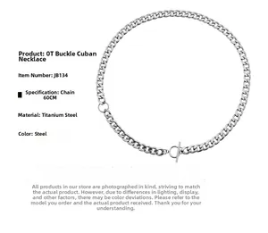 Detail of 60cm stainless steel Cuban link chain necklace with OT toggle clasp closure