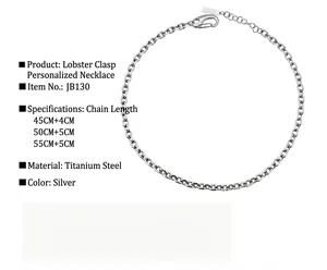 Detailed size guide for silver titanium steel O-chain necklace with lobster clasp
