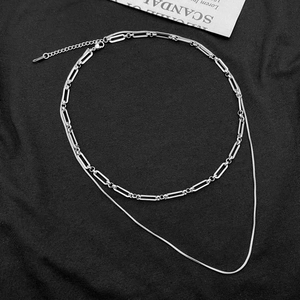 Minimalist Double Layered Titanium Steel Necklace For Men Women Hip Hop Paperclip And Snake Chain Fashion Jewelry Gift