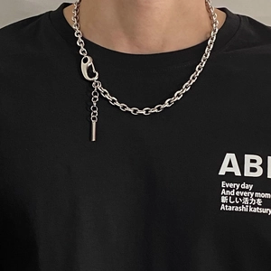 Punk style heavy metal O-chain necklace with large carabiner clasp for men and women