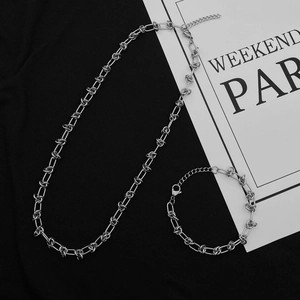 Hip hop silver stainless steel knot chain necklace and bracelet set for men and women