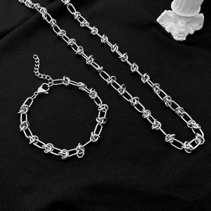 Hip Hop Titanium Steel Knot Link Chain Necklace Bracelet For Men Women Retro Punk Industrial Splicing Geometric Circle Jewelry Accessory