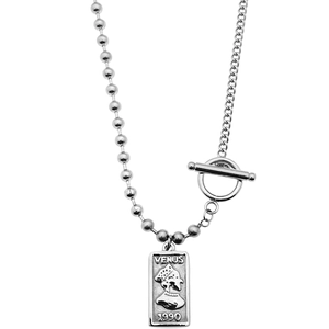 Hip-Hop Edelstahl-Halskette mit Totenkopf-Anhänger und Vintage-OT-Verschluss-Kette