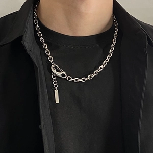 Punk Hip Hop Titanium Steel Chunky Chain Necklace For Men Women Silver Industrial O-Chain With Large Lobster Clasp Pendant Jewelry