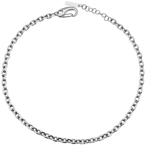 Punk style silver metal O-chain necklace with rectangular tag and lobster clasp