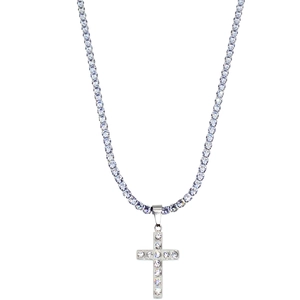Collana con ciondolo a croce ghiacciata con catena tennis scintillante in argento
