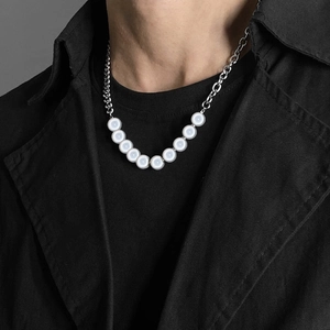 Collier Avant-Garde En Acier Titane Avec Chaîne Gourmette Et Künstliche Perles Blanches Pour Hommes Femmes Bijoux Minimalistes Quotidien